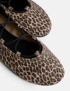 Leather Leopard Print Strappy Flat Pumps -Cyberjammies Store leather leopard print strappy flat pumps 3