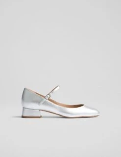 Leather Metallic Block Heel Mary Jane Pumps -Cyberjammies Store leather metallic block heel mary jane pumps 9