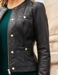Leather Quilted Collarless Jacket -Cyberjammies Store leather quilted collarless jacket 5