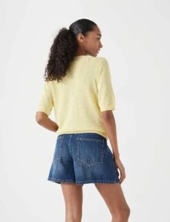 Linen Blend Crew Neck Button Through Cardigan -Cyberjammies Store linen blend crew neck button through cardigan 7