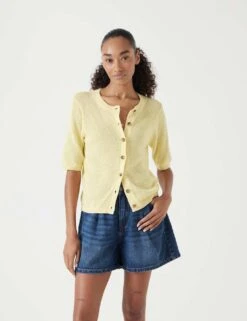 Linen Blend Crew Neck Button Through Cardigan -Cyberjammies Store linen blend crew neck button through cardigan 9