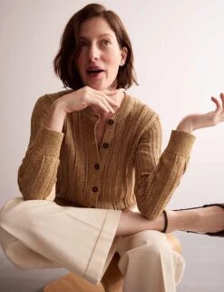 Jaeger Linen Blend Open Knit Button Front Cardigan -Cyberjammies Store linen blend open knit button front cardigan 10