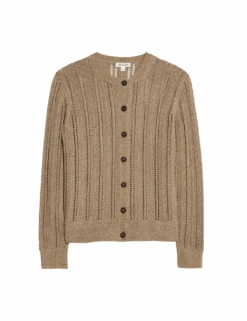 Jaeger Linen Blend Open Knit Button Front Cardigan -Cyberjammies Store linen blend open knit button front cardigan