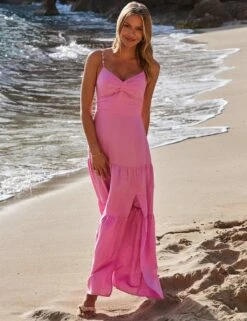 Linen Rich V-Neck Maxi Tiered Dress 21 Linen Rich V-Neck Maxi Tiered Dress -Cyberjammies Store linen rich v neck maxi tiered dress 9