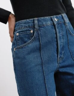 Mid Rise Pintuck Wide Leg Turn Up Jeans -Cyberjammies Store mid rise pintuck wide leg turn up jeans 5