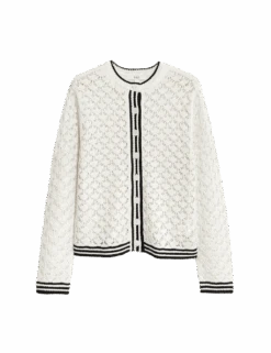 Pointelle Crew Neck Tipped Detail Button Front Cardigan -Cyberjammies Store pointelle crew neck tipped detail button front cardigan