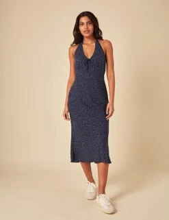Polka Dot Halter Neck Midaxi Slip Dress -Cyberjammies Store polka dot halter neck midaxi slip dress 4