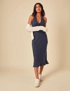 Polka Dot Halter Neck Midaxi Slip Dress -Cyberjammies Store polka dot halter neck midaxi slip dress 6