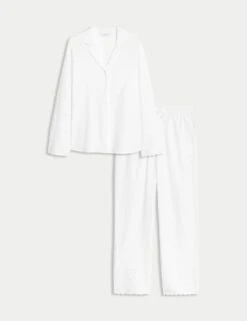 Pure Cotton Broderie Trim Pyjama Set -Cyberjammies Store pure cotton broderie trim pyjama set 8