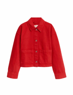 Pure Cotton Cropped Denim Shacket -Cyberjammies Store pure cotton cropped denim shacket