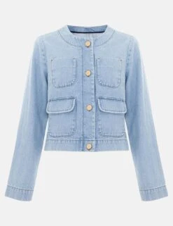 Pure Cotton Denim Collarless Jacket -Cyberjammies Store pure cotton denim collarless jacket 11