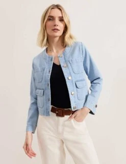 Pure Cotton Denim Collarless Jacket -Cyberjammies Store pure cotton denim collarless jacket 6