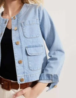 Pure Cotton Denim Collarless Jacket -Cyberjammies Store pure cotton denim collarless jacket 8