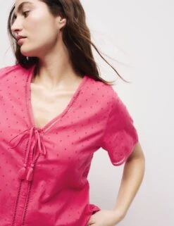 Pure Cotton Dobby Tie Front Pyjama Top -Cyberjammies Store pure cotton dobby tie front pyjama top 11