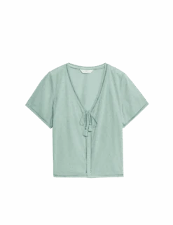 Pure Cotton Dobby Tie Front Pyjama Top -Cyberjammies Store pure cotton dobby tie front pyjama top