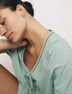 Pure Cotton Dobby Tie Front Pyjama Top -Cyberjammies Store pure cotton dobby tie front pyjama top 6