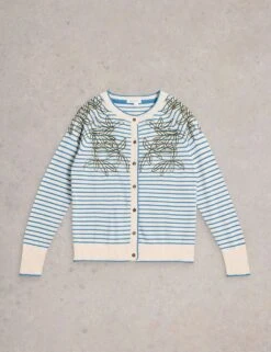 WHITE STUFF Pure Cotton Embroidered Striped Cardigan -Cyberjammies Store pure cotton embroidered striped cardigan 7