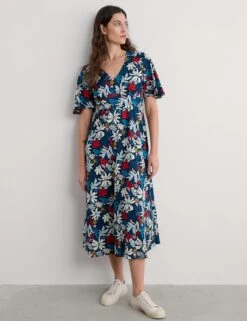 Pure Cotton Floral Half Sleeve Midaxi Dress -Cyberjammies Store pure cotton floral half sleeve midaxi dress 5