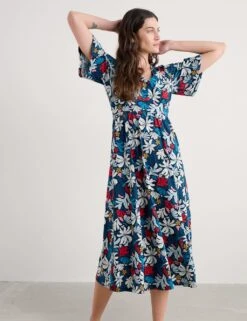 Pure Cotton Floral Half Sleeve Midaxi Dress -Cyberjammies Store pure cotton floral half sleeve midaxi dress 7