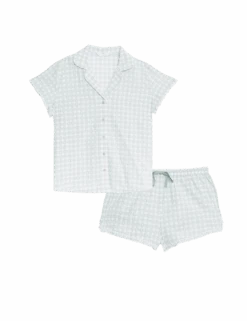 Pure Cotton Gingham Revere Shortie Set 16 Pure Cotton Gingham Revere Shortie Set -Cyberjammies Store pure cotton gingham revere shortie set