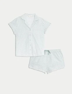 Pure Cotton Gingham Revere Shortie Set 20 Pure Cotton Gingham Revere Shortie Set -Cyberjammies Store pure cotton gingham revere shortie set 8