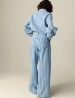 Pure Cotton Denim Striped Wide Leg -Cyberjammies Store pure cotton high waisted striped wide leg jeans 1