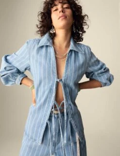 Pure Cotton Denim Striped Wide Leg -Cyberjammies Store pure cotton high waisted striped wide leg jeans 2