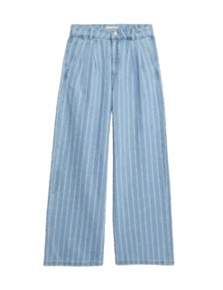 Pure Cotton Denim Striped Wide Leg -Cyberjammies Store pure cotton high waisted striped wide leg jeans
