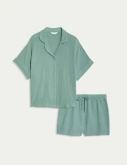 Pure Cotton Muslin Revere Shortie Set -Cyberjammies Store pure cotton muslin revere shortie set 6