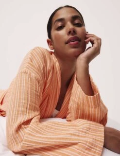 Pure Cotton Muslin Striped Dressing Gown -Cyberjammies Store pure cotton muslin striped dressing gown 7