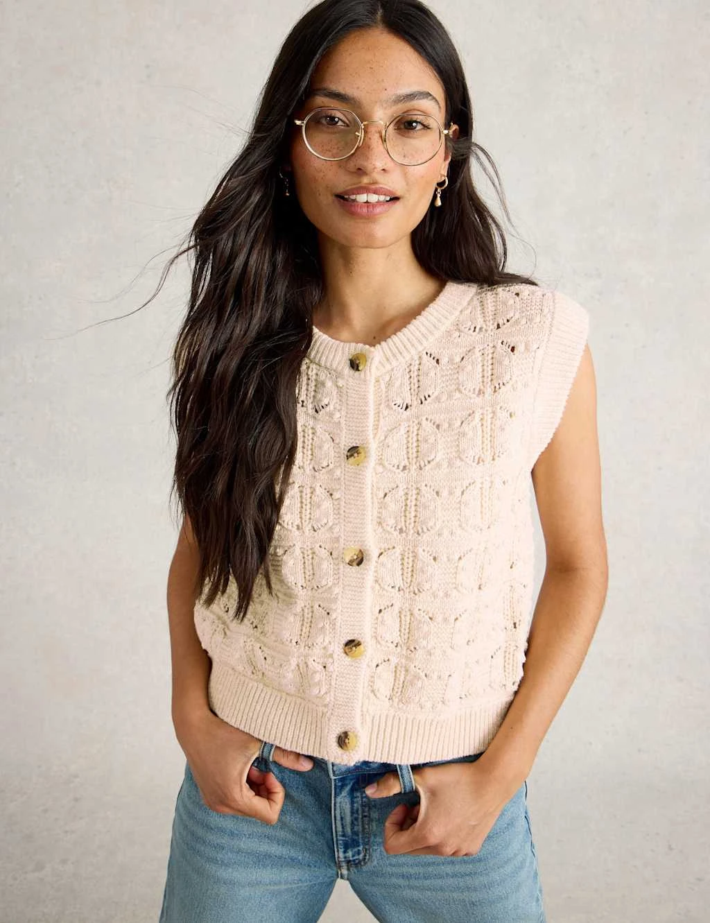 WHITE STUFF Pure Cotton Openstitch Button Through Tank Top 7 WHITE STUFF Pure Cotton Openstitch Button Through Tank Top - Image 7