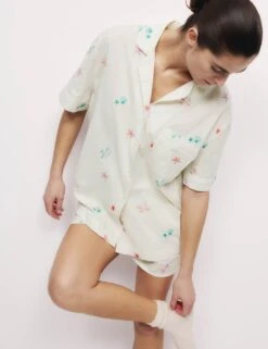 Pure Cotton Revere Embroidered Shortie Set -Cyberjammies Store pure cotton revere embroidered shortie set 5