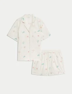 Pure Cotton Revere Embroidered Shortie Set -Cyberjammies Store pure cotton revere embroidered shortie set 9