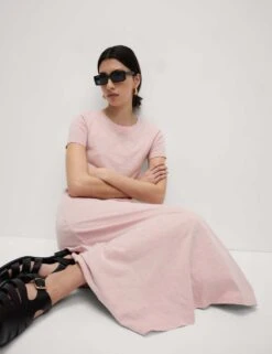 Pure Cotton Round Neck Midi T-Shirt Dress -Cyberjammies Store pure cotton round neck midi t shirt dress 13