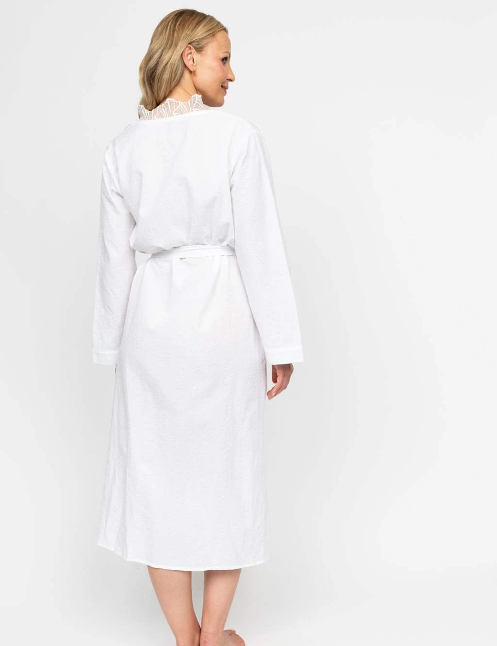 Cyberjammies Pure Cotton Seersucker Lace Trim Dressing Gown 6 Cyberjammies Pure Cotton Seersucker Lace Trim Dressing Gown - Image 6