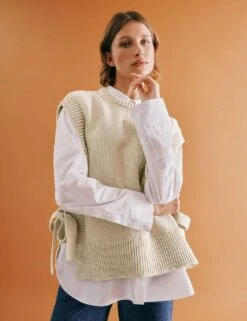 Pure Cotton Textured Crew Neck Knitted Tabard -Cyberjammies Store pure cotton textured crew neck knitted tabard 5