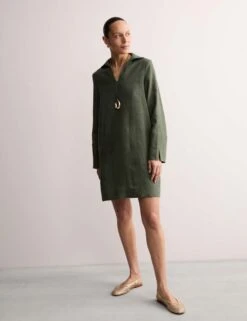Jaeger Pure Linen Collared Short Shift Dress -Cyberjammies Store pure linen collared knee length shift dress 7