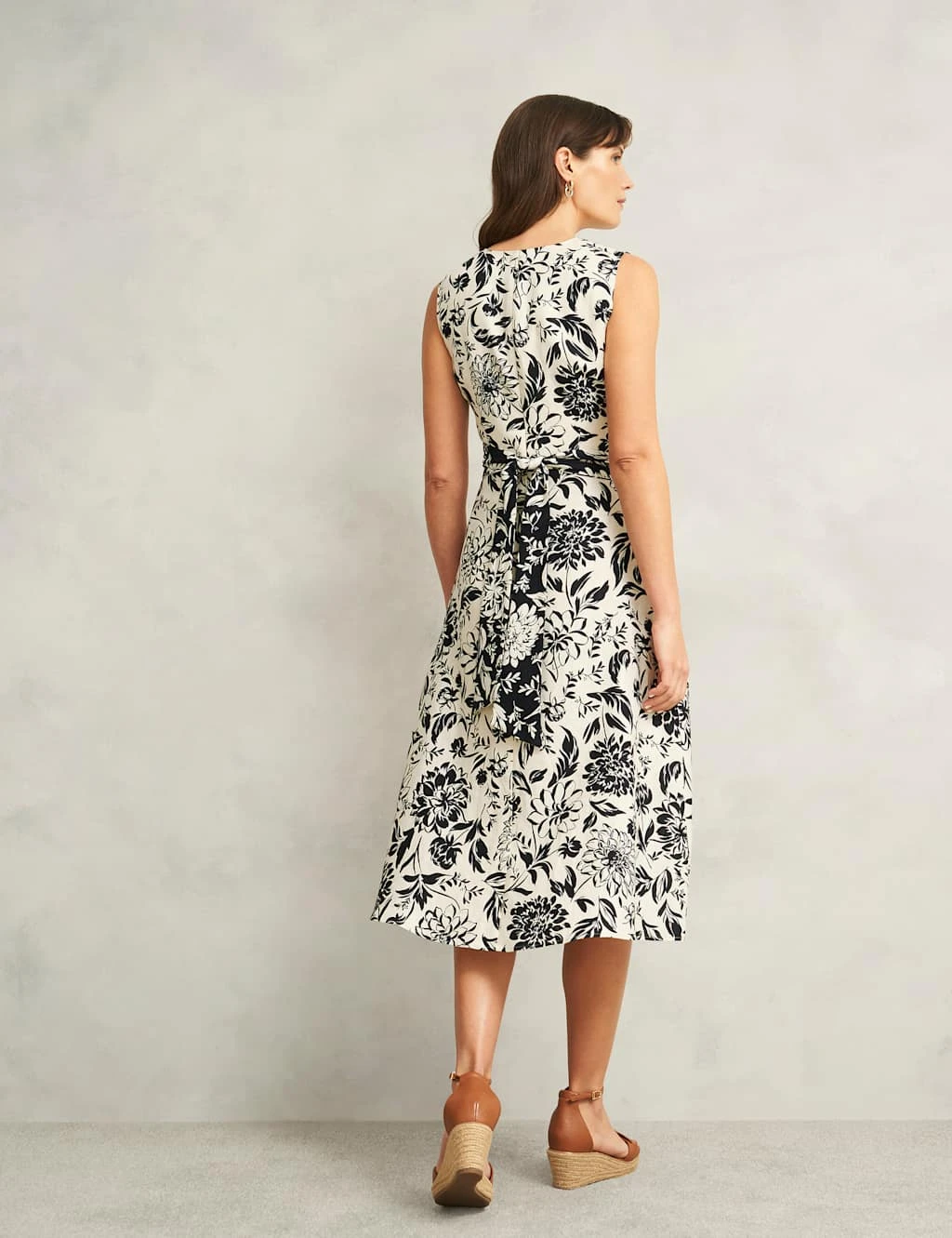 Pure Linen Floral V-Neck Midi Skater Dress 13 Pure Linen Floral V-Neck Midi Skater Dress - Image 13