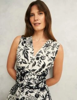 Pure Linen Floral V-Neck Midi Skater Dress 29 Pure Linen Floral V-Neck Midi Skater Dress -Cyberjammies Store pure linen floral v neck midi skater dress 13