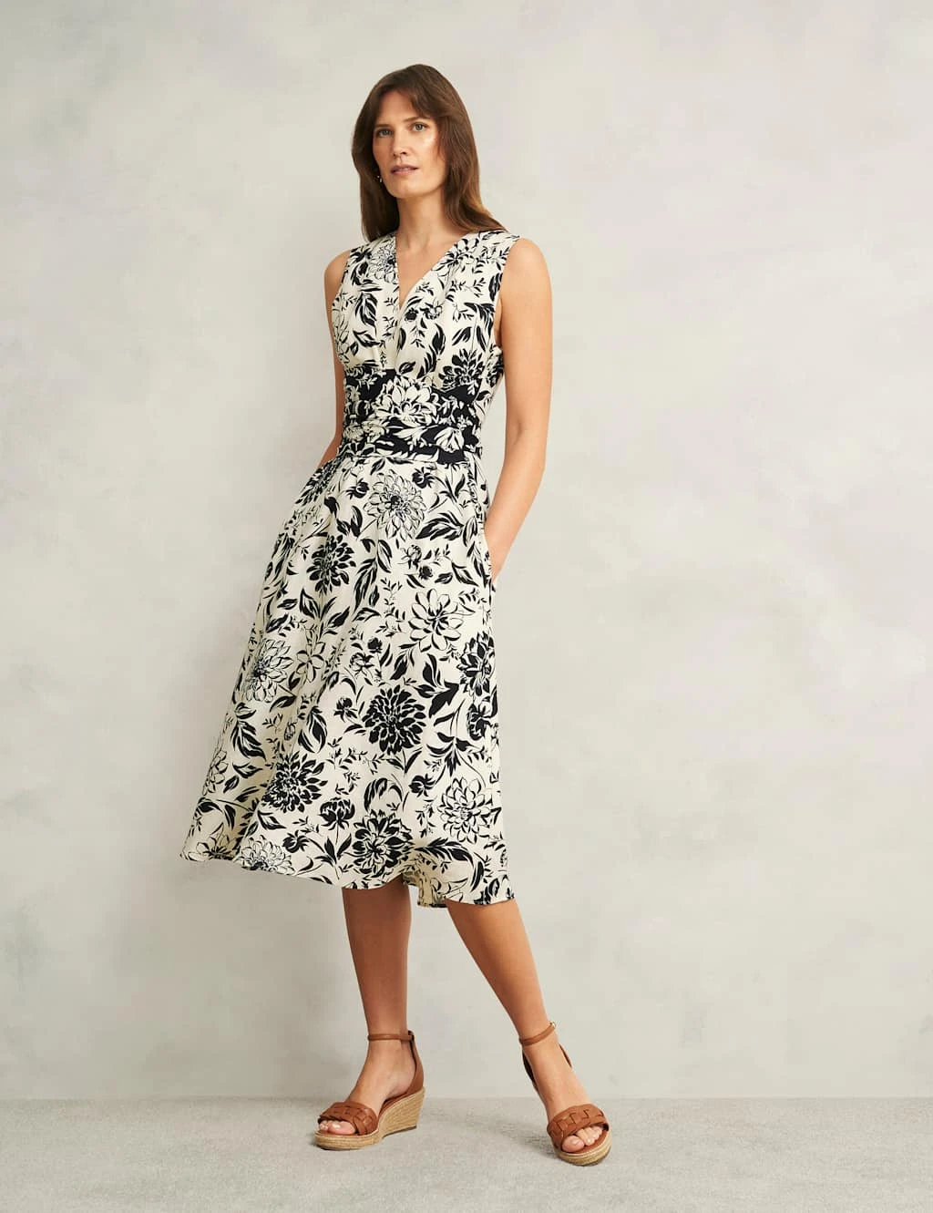 Pure Linen Floral V-Neck Midi Skater Dress 9 Pure Linen Floral V-Neck Midi Skater Dress - Image 9