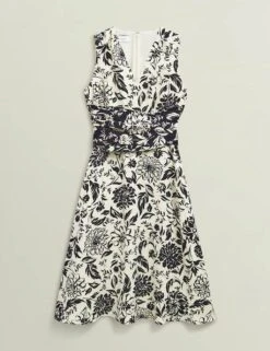 Pure Linen Floral V-Neck Midi Skater Dress 25 Pure Linen Floral V-Neck Midi Skater Dress -Cyberjammies Store pure linen floral v neck midi skater dress 9