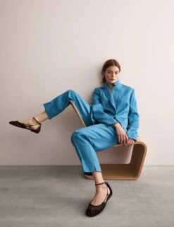 Jaeger Pure Linen Straight Back Tie Detail Blazer -Cyberjammies Store pure linen straight back tie detail blazer 11