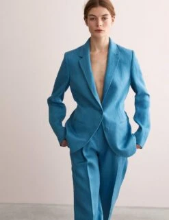 Jaeger Pure Linen Straight Back Tie Detail Blazer -Cyberjammies Store pure linen straight back tie detail blazer 12