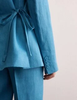 Jaeger Pure Linen Straight Back Tie Detail Blazer -Cyberjammies Store pure linen straight back tie detail blazer 14