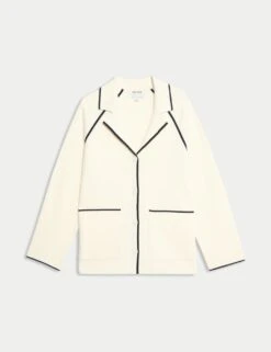 Jaeger Pure Merino Wool Tipped Detail Cardigan -Cyberjammies Store pure merino wool tipped detail cardigan 10