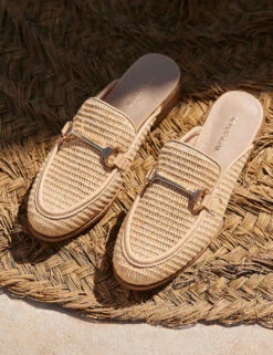 Raffia Bar Slip On Flat Mule Loafers -Cyberjammies Store raffia bar slip on flat mule loafers 8