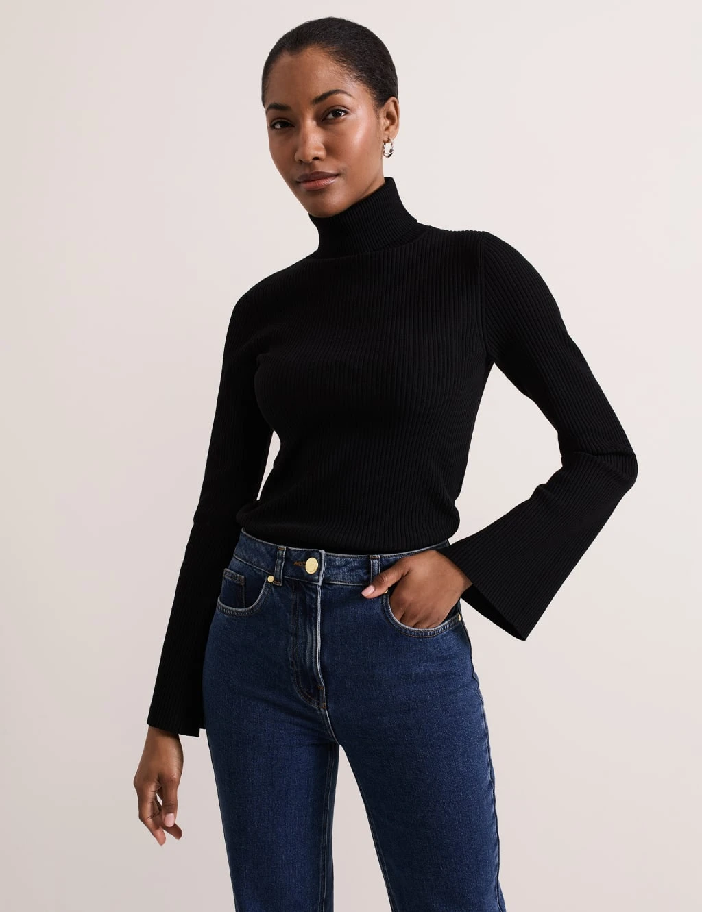 Ribbed Roll Neck Fluted Sleeve Jumper 15 Ribbed Roll Neck Fluted Sleeve Jumper - Image 15