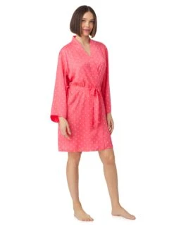 DKNY Satin Geometric Tie Short Kimono Robe -Cyberjammies Store satin geometric tie short kimono robe 6