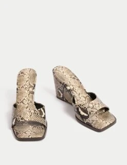 Snake Print Slip On Wedge Square Toe Mules -Cyberjammies Store snake print slip on wedge square toe mules 3