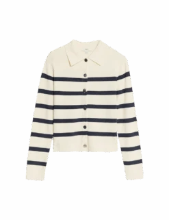 Striped Knitted Collared Button Front Cardigan -Cyberjammies Store striped knitted collared button front cardigan